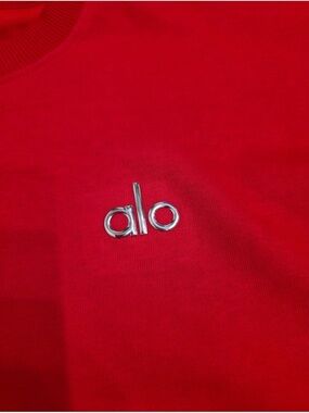 ALO Yoga Red Crewneck Sweatshirt with Silver Logo